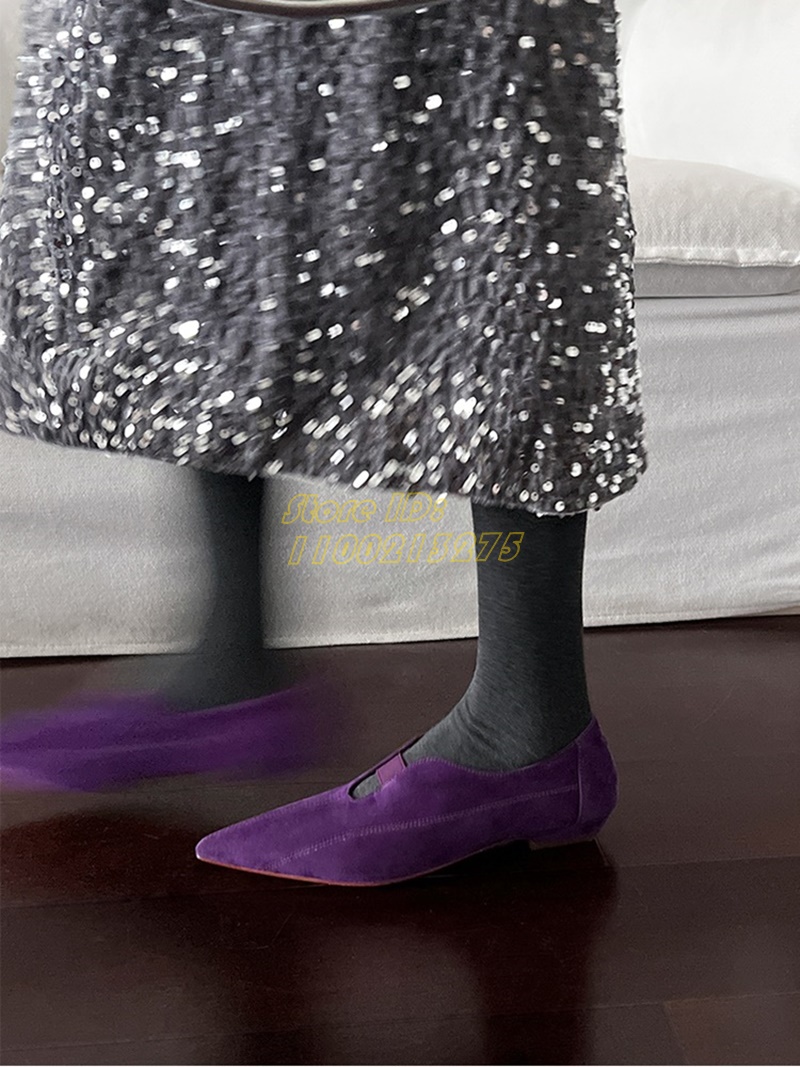 Women Shoes Winter - Purple Suede Pointy Toe Pumps Flat