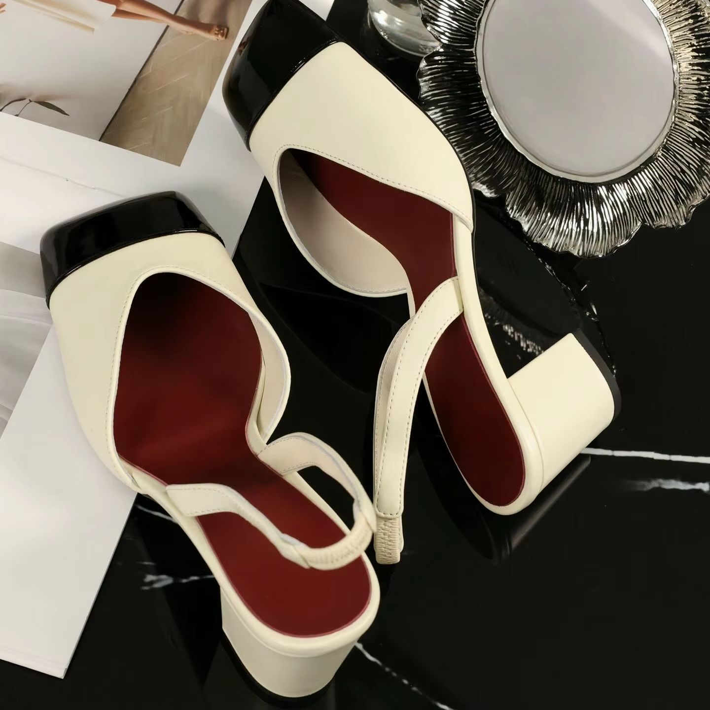 Women Slingback Pumps Two Tone - Women Shoes Black ulasan dan harga