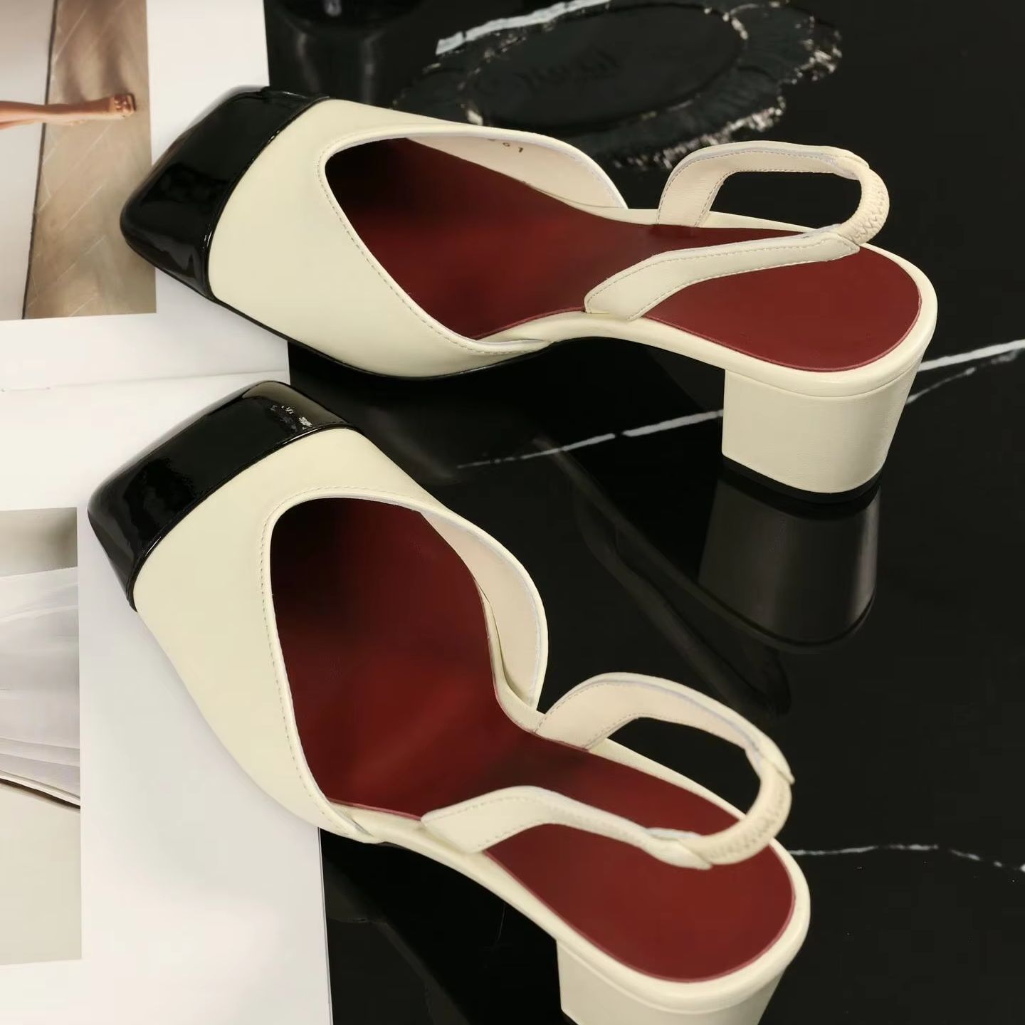 Women Slingback Pumps Two Tone - Women Shoes Black ulasan dan harga