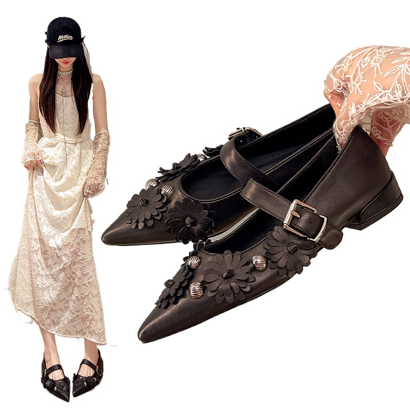Metal Rivet Buckle Strap Soft  - Women Shoes Black ulasan dan harga