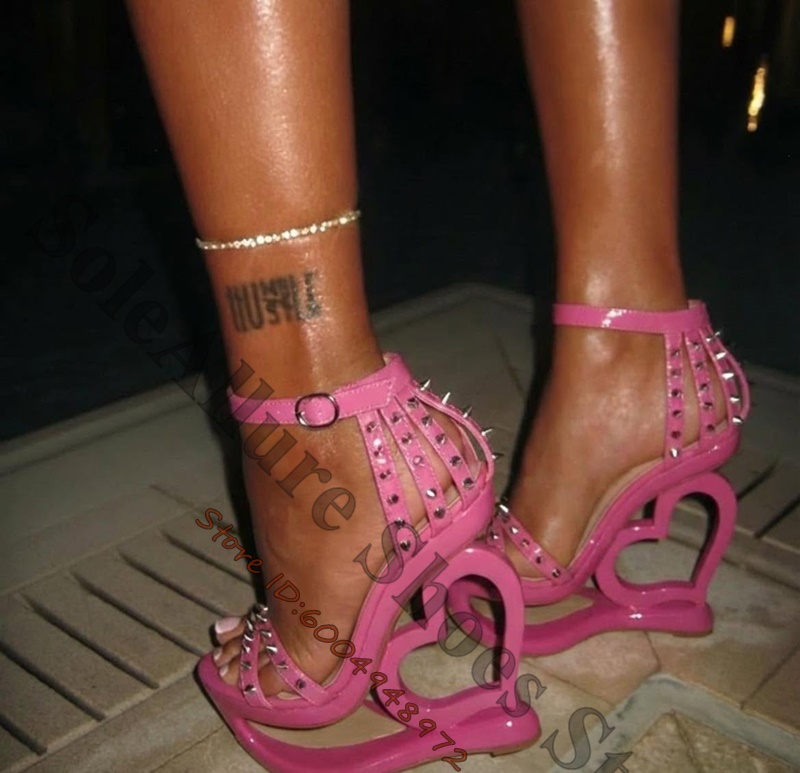 Hot Pink Spike Stud Caged Hear - Women'S Shoes Y2K ulasan dan harga