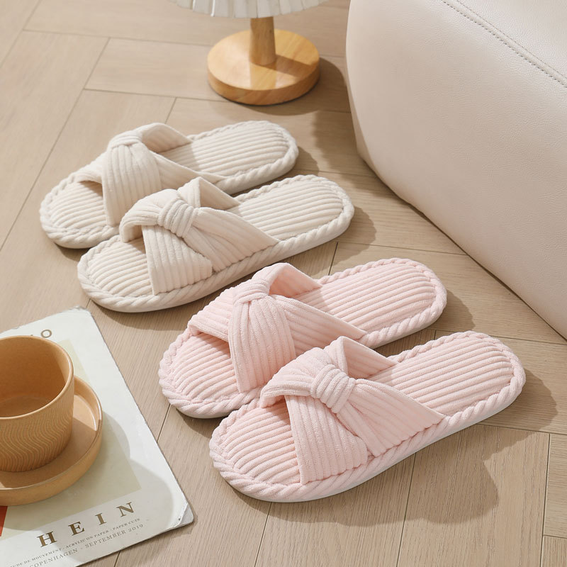 Corduroy Cross Strap Home Slip - Women Shoes Winter ulasan dan harga