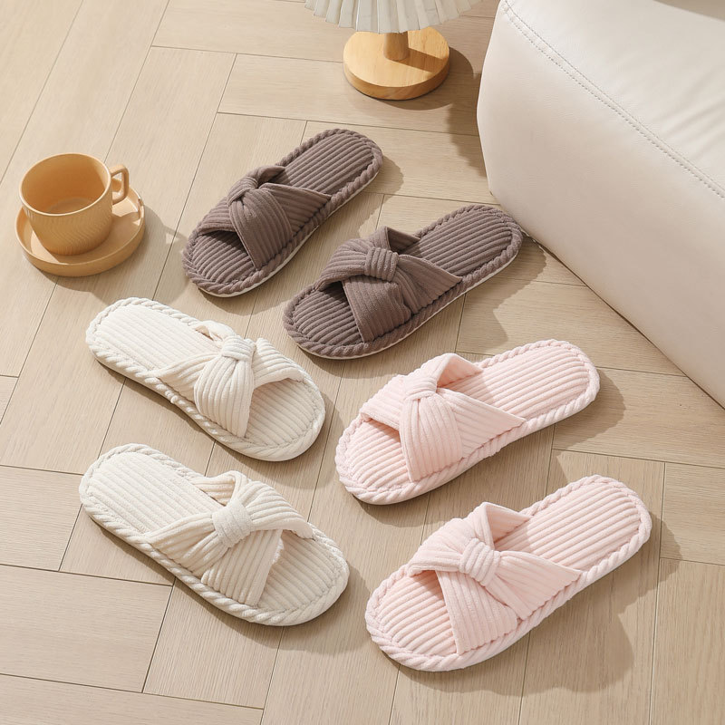Corduroy Cross Strap Home Slip - Women Shoes Winter ulasan dan harga